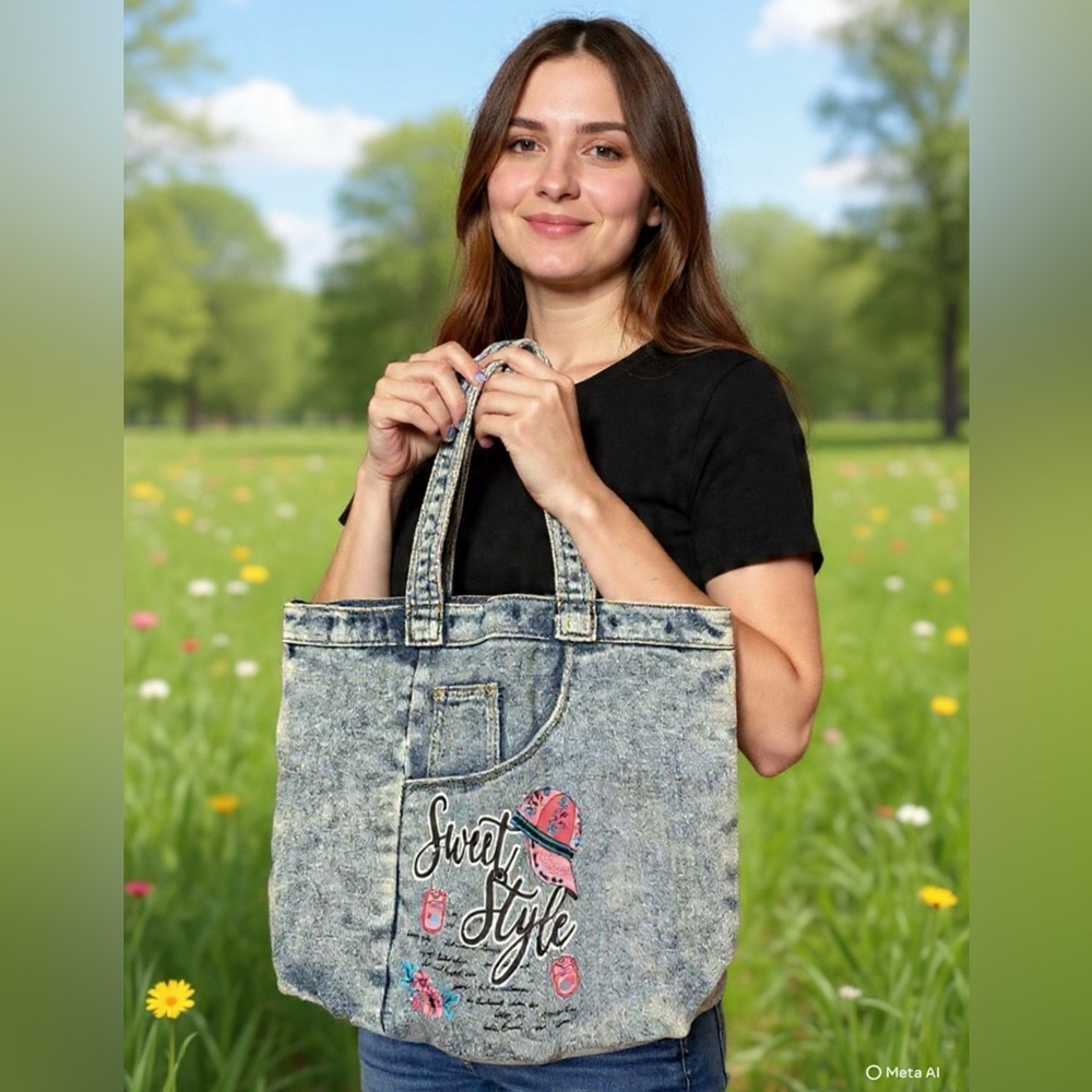Denim 'Sweet Style' Tote Bag - Blue